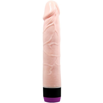 vibrador realista cor pele com base preta e roxa