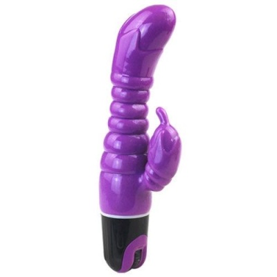 Vibrador roxo com estimulador em forma de coelho