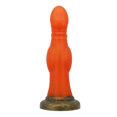 Objeto laranja translúcido com base cinza escura e relevo
