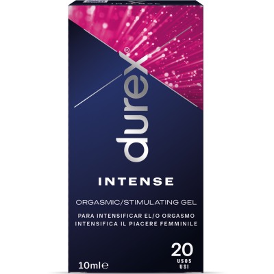 Caixa de gel estimulante Durex Intense azul escuro com detalhe rosa
