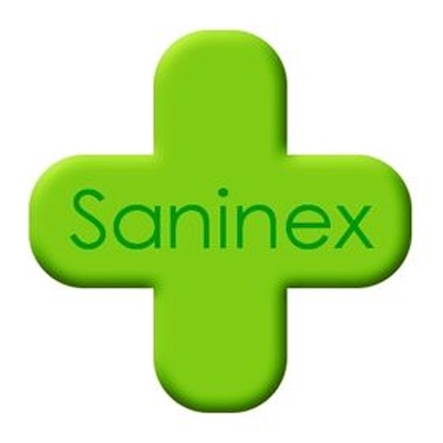 Logótipo verde em forma de cruz com texto Saninex