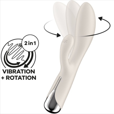 Vibrador branco em silicone com funcionalidades de vibração e rotação