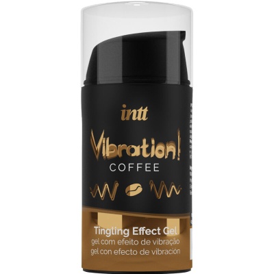 Frasco preto e castanho de gel com tampa transparente e rótulo Vibration! COFFEE Tingling Effect Gel
