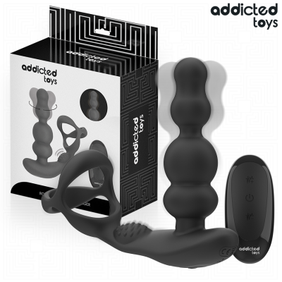 Produto erótico preto em silicone com controlo remoto e embalagem addicted toys