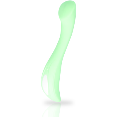 Vibrador verde claro curvo com design liso
