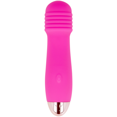 vibrador cor de rosa em silicone com base metálica