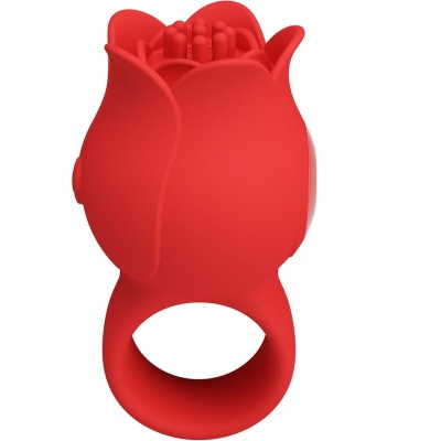 Anel vermelho de silicone com formato de flor e pequenas saliências internas
