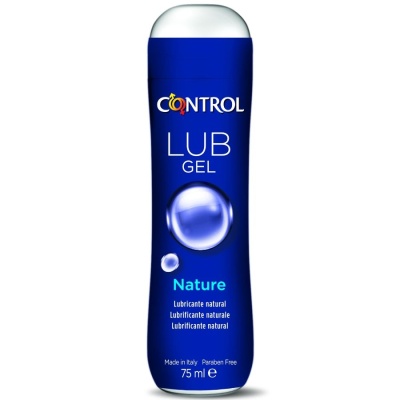 Frasco azul de gel lubrificante Control Lub Gel Nature com tampa branca