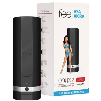Dispositivo preto cylindrical onyx 2 com embalagem branca e imagem de mulher em lingerie azul