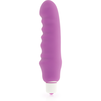 Vibrador cor-de-rosa com textura ondulada e base branca