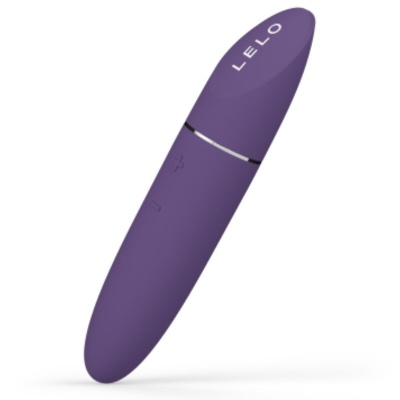 Vibrador pessoal roxo com texto LELO e botões de controlo