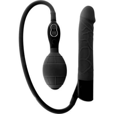 Vibrador preto com inflaçao e controlos em preto e branco