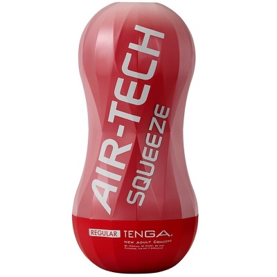 Produto vermelho AIR-TECH SQUEEZE com texto branco em fundo branco