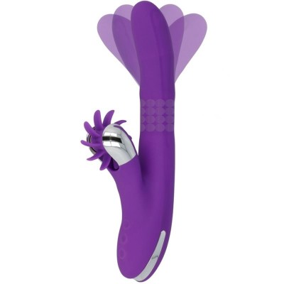 Vibrador roxo com parte giratória e detalhes cromados