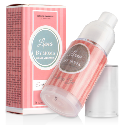 Gel vibrador líquido Liona By Moma com embalagem rosa e azul