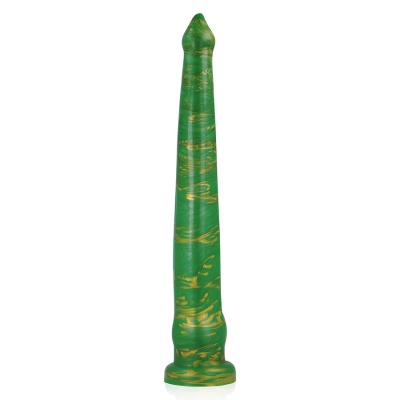 Dildo verde e amarelo sobre fundo branco
