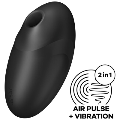 Dispositivo preto ergonómico com abertura oval e texto 2 in 1 AIR PULSE + VIBRATION