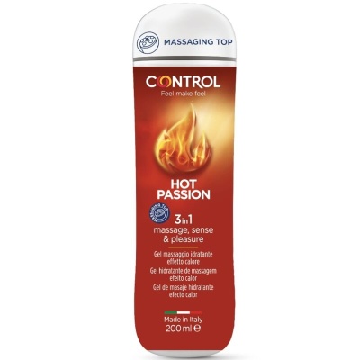 Frasco vermelho de gel hidratante Control Hot Passion 3in1 com tampa branca