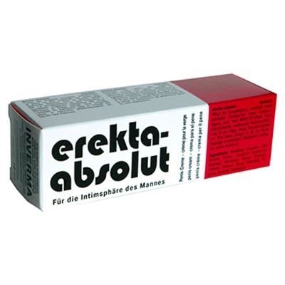 Embalagem branca e vermelha de creme erekta-absolut com texto em preto.