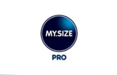 Logótipo circular azul com texto MY.SIZE e PRO