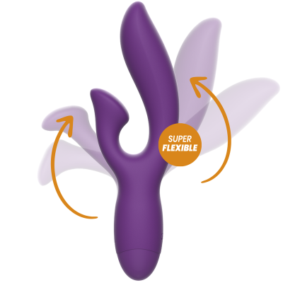 Vibrador duplo roxo em silicone flexível com etiqueta super flexible