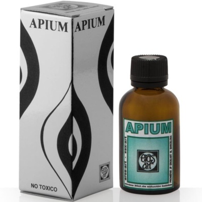 Frasco âmbar com rótulo APIUM e embalagem de cartão com texto APIUM