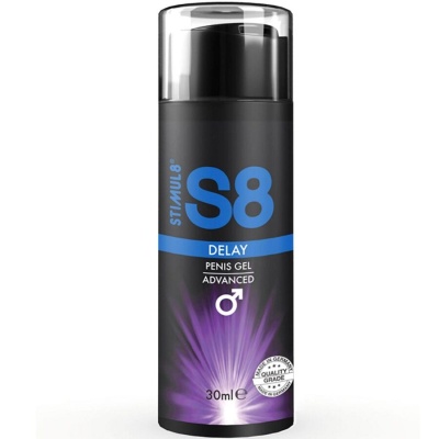 Frasco de gel preto com tampo transparente e rótulo azul e branco
