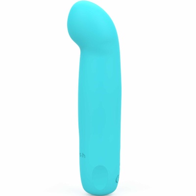 Vibrador azul claro com formato curvado e base com botões
