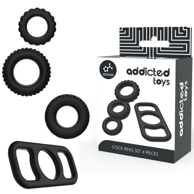 Conjunto de 4 anéis pretos para cock com embalagem da addicted toys