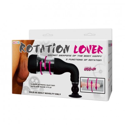 Embalagem de produto silicone preto ROTATION LOVER com texto e imagens explicativas