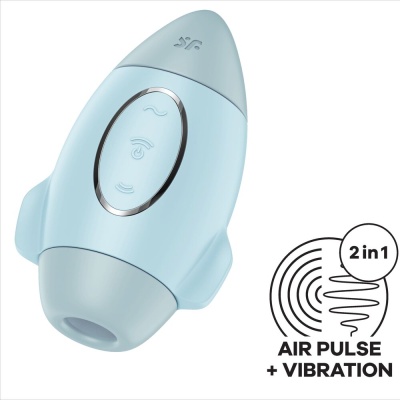 Dispositivo azul claro com botão central e símbolo 2 in 1 AIR PULSE + VIBRATION