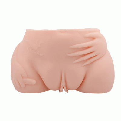 Modelo em silicone da parte inferior do corpo feminino com mãos esculpidas, cor de pele, fundo branco