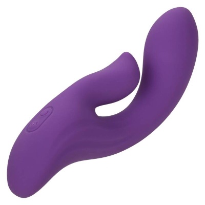 Vibrador roxo curvo em silicone com botão de controlo
