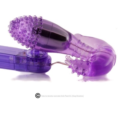 Vibrador roxo com textura de pontos e controle remoto