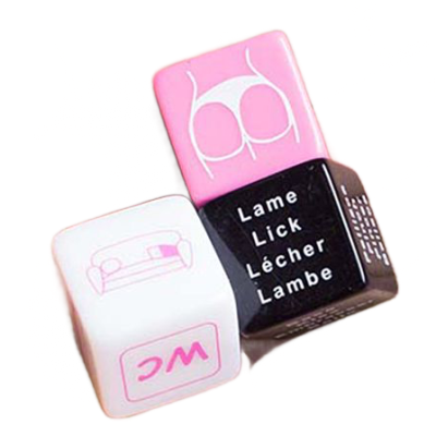 Dados coloridos com texto e desenhos para atividades íntimas.