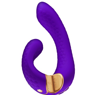 Vibrador roxo em silicone com detalhes dourados