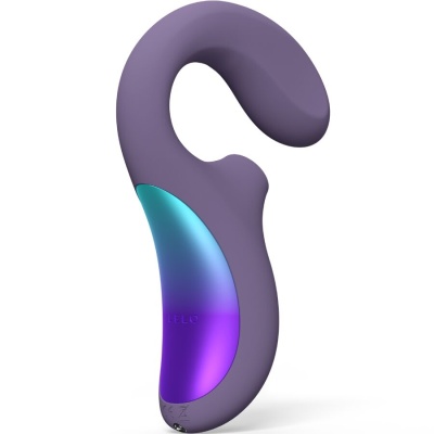 Vibrador silicone roxo com painel azul e roxo e logo LELO