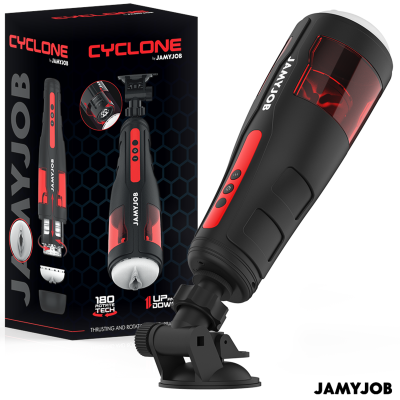 Aparelho masculino preto e vermelho CYCLONE da JAMYJOB com embalagem correspondente