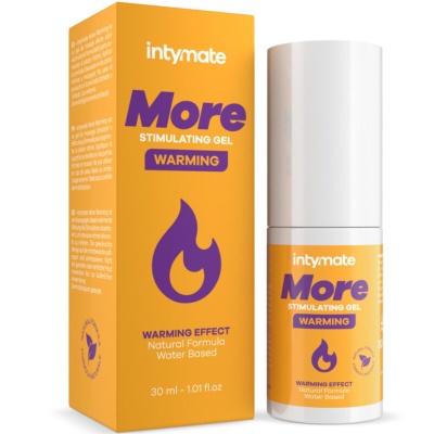 Gel estimulante intymate More efeito de aquecimento embalagem e frasco laranja