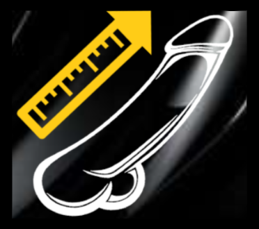 Desenho branco de pênis com régua amarela sobre fundo preto