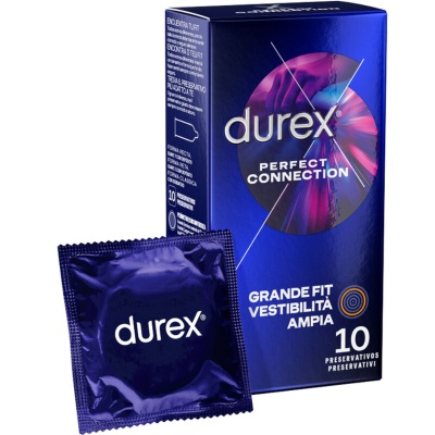 Embalagem e preservativo Durex Perfect Connection azul