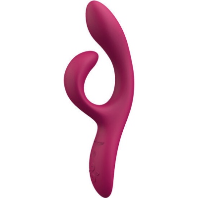 Vibrador rosa em silicone com design anatómico e botões de controlo