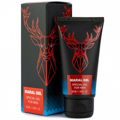Gel Maral Gel para homens embalagem preta com desenho veado vermelho