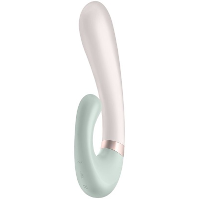 Vibrador duplo branco e verde água com acabamento metálico em fundo branco