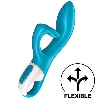 Vibrador azul flexível com botões e design ergonómico