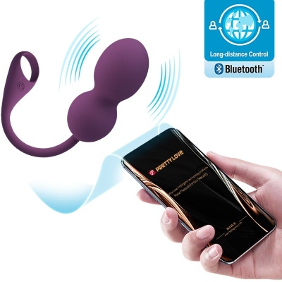 Produto roxo em silicone com controlo Bluetooth por smartphone.