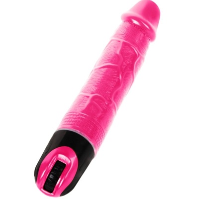 Vibrador rosa com textura e controlo na base preta