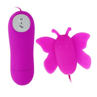 Dispositivo vibrador rosa em forma de borboleta com controlo remoto rosa e botões