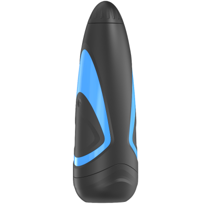 Garrafa desportiva preta e azul com tampa preta