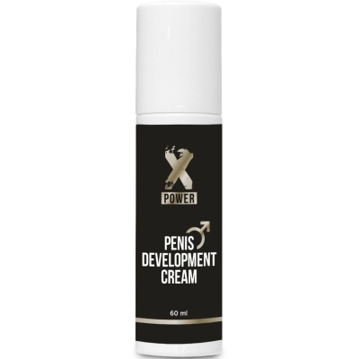Frasco de creme preto e branco X Power Penis Development Cream 60 ml